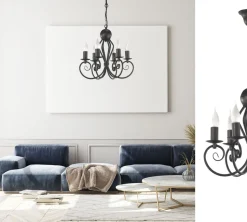 Vintage Kronleuchter Schwarz E14 6-flammig Klassisch