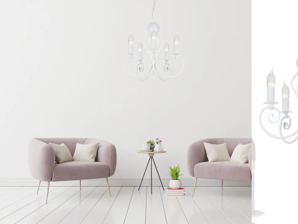 Vintage Kronleuchter Weiß E14 5-flammig Klassisch