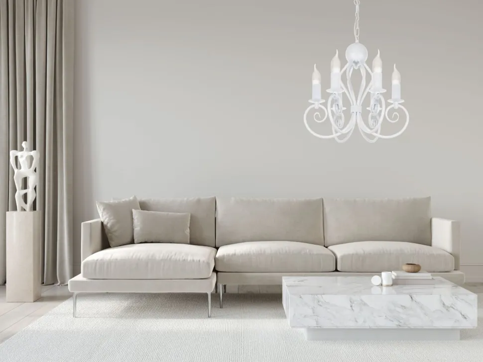 Vintage Kronleuchter Weiß E14 6-flammig Klassisch