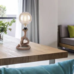 Vintage Tischleuchte E27 bis 15 W 33 cm Tau Seil