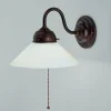 Wandlampe Antik Messing Glas Zugschalter E27 Jugendstil