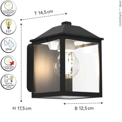 Wandlampe außen Aluminium E27 IP54 H:17,5 cm Schwarz