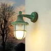 Wandlampe außen E27 IP64 Grün antik Glas Echt-Messing