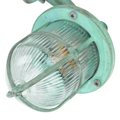 Wandlampe außen E27 IP64 Grün antik Glas Echt-Messing