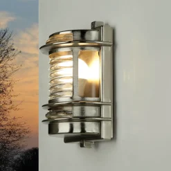 Wandlampe Außen Glas Messing in Nickel Maritim IP64