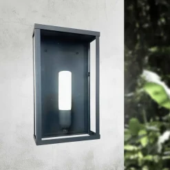 Wandlampe außen H: 36 cm IP43 E27 in Bronze aus Eisen Glas