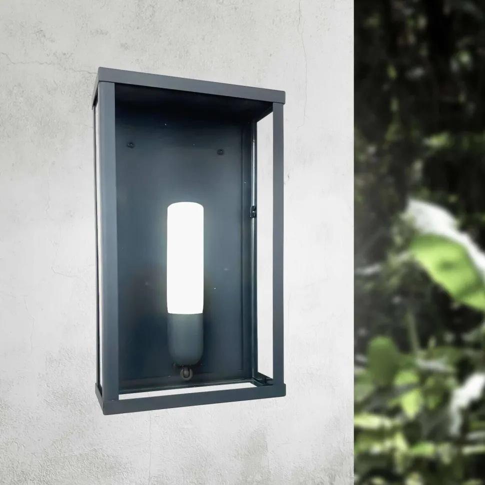 Wandlampe außen H: 36 cm IP43 E27 in Bronze aus Eisen Glas