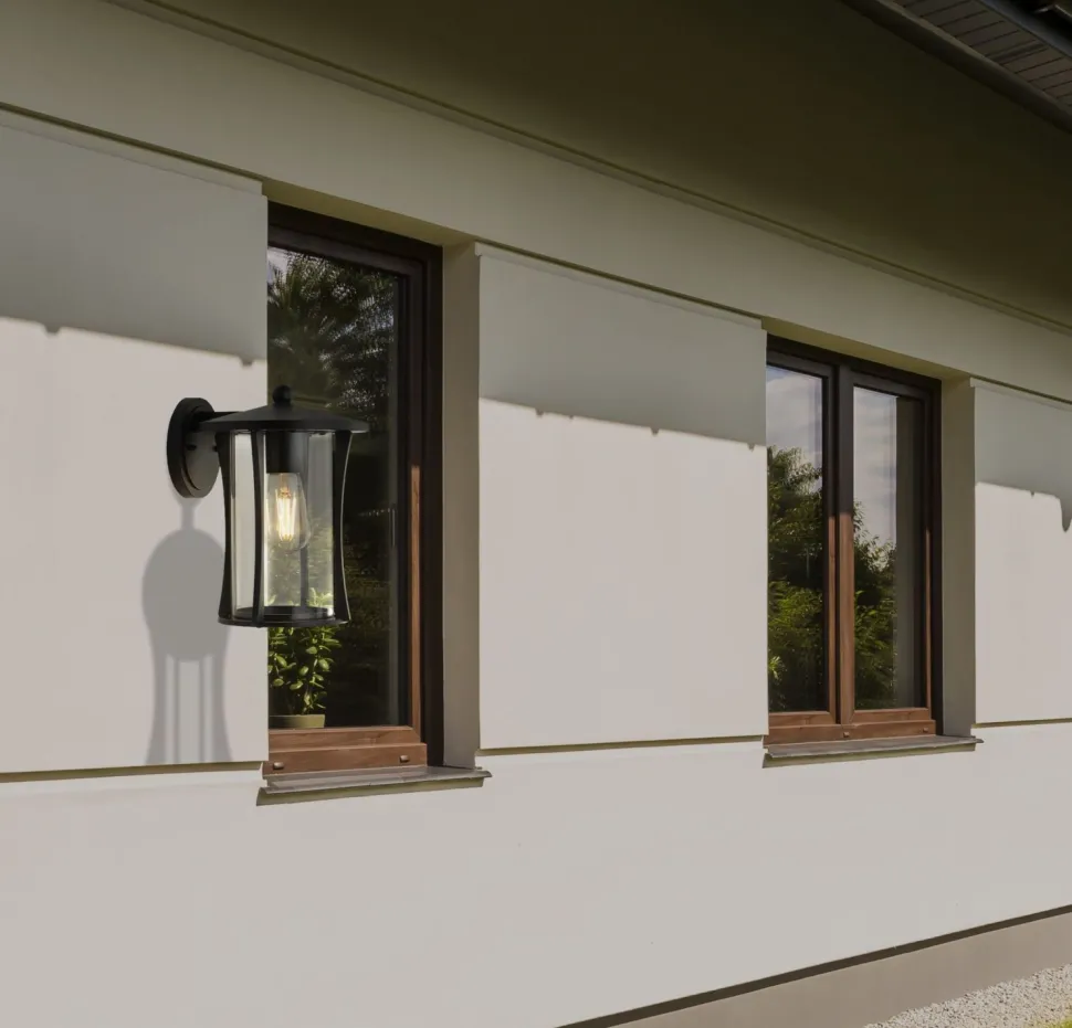 Wandlampe außen IP44 E27 Schwarz Glas Aluminium DIAZ