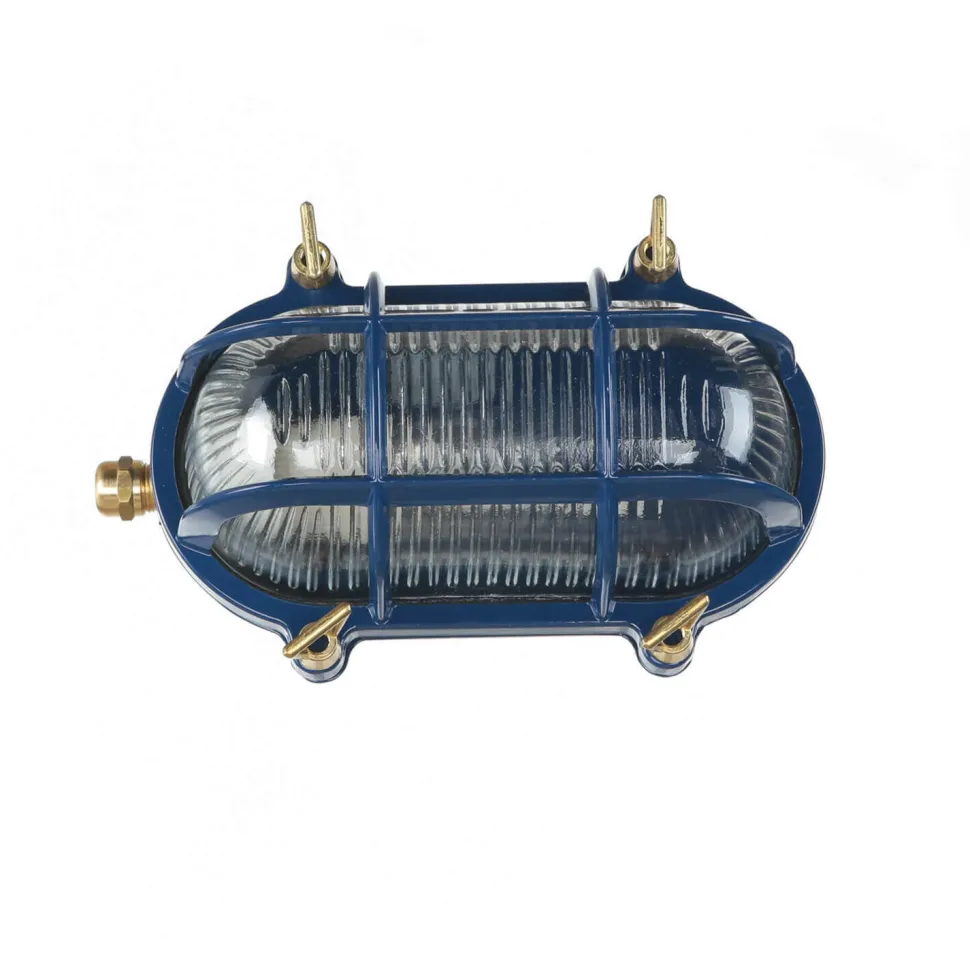 Wandlampe außen IP64 Messing Riffelglas E27 Blau Maritim