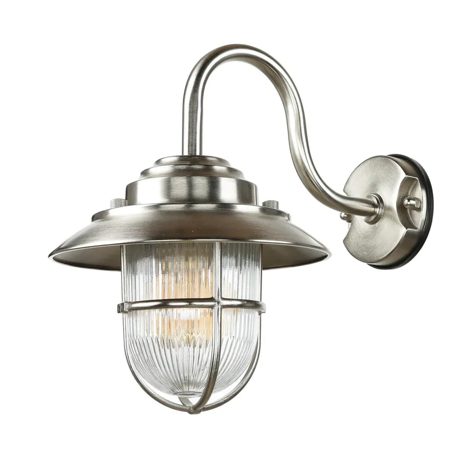 Wandlampe Außen Maritim Messing Riffelglas IP64 Hof