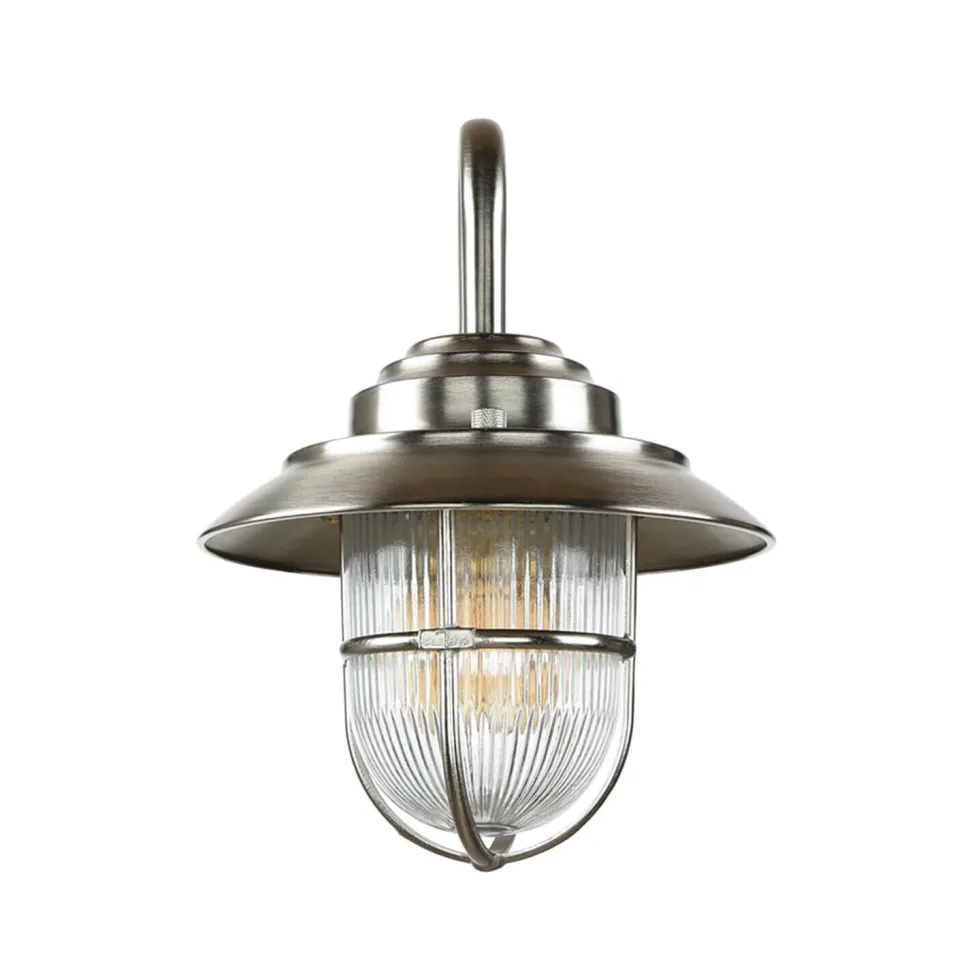 Wandlampe Außen Maritim Messing Riffelglas IP64 Hof