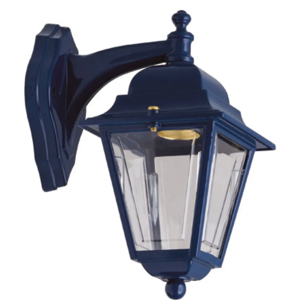 Wandlampe außen Messing E27 IP43 H: 26 cm Blau Rustikal