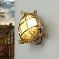 Wandlampe Außen Messing Haus Hof rund Maritim