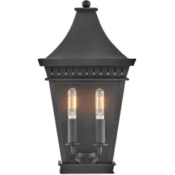 Wandlampe außen Schwarz E14 IP44 H: 39,4 cm Aluminium Glas