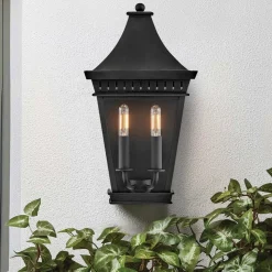 Wandlampe außen Schwarz E14 IP44 H: 39,4 cm Aluminium Glas