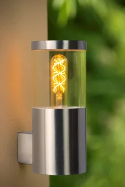 Wandlampe Außen Stahl in Chrom IP44 H:23 cm E27 Balkon