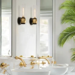 Wandlampe Bad 34,6 cm hoch IP44 E27 Modern Metall Glas