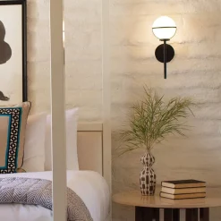 Wandlampe Bad H: 40,3 cm IP44 Schwarz Weiß Metall Glas