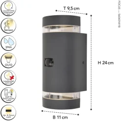 Wandlampe Bewegungsmelder Up Down Anthrazit IP44 GU10