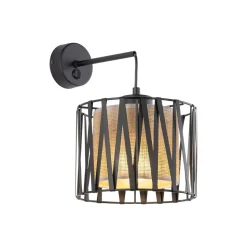 Wandlampe E27 Metall Jute H: 35 cm in Schwarz Braun MINA