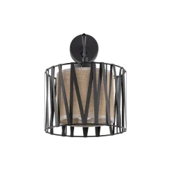 Wandlampe E27 Metall Jute H: 35 cm in Schwarz Braun MINA