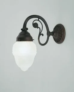 Wandlampe Echt-Messing Antik Glas blendarm E27 T:29 cm