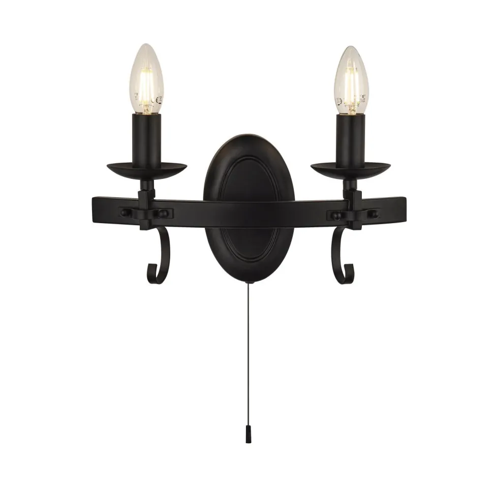 Wandlampe Eisen mit Schalter 2-flammig Schwarz E14 B: 32 cm