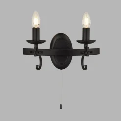 Wandlampe Eisen mit Schalter 2-flammig Schwarz E14 B: 32 cm