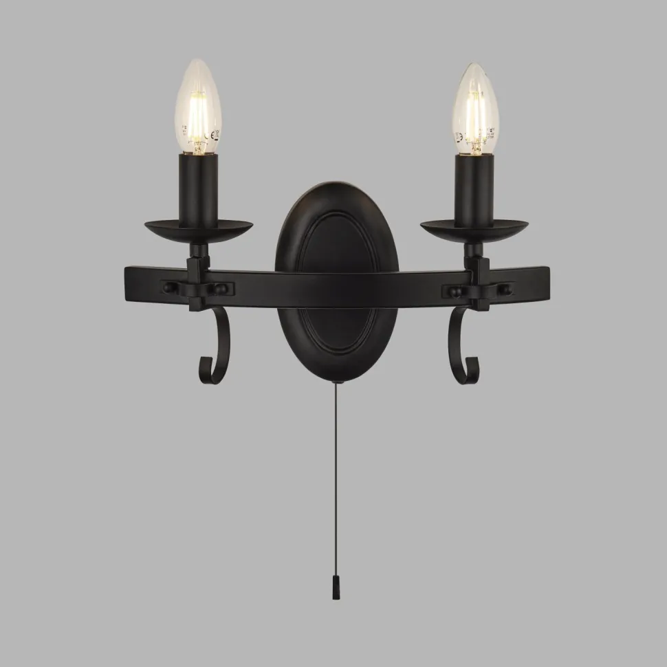 Wandlampe Eisen mit Schalter 2-flammig Schwarz E14 B: 32 cm