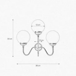 Wandlampe 3-flammig E14 Glas Echt-Messing B: 39 cm
