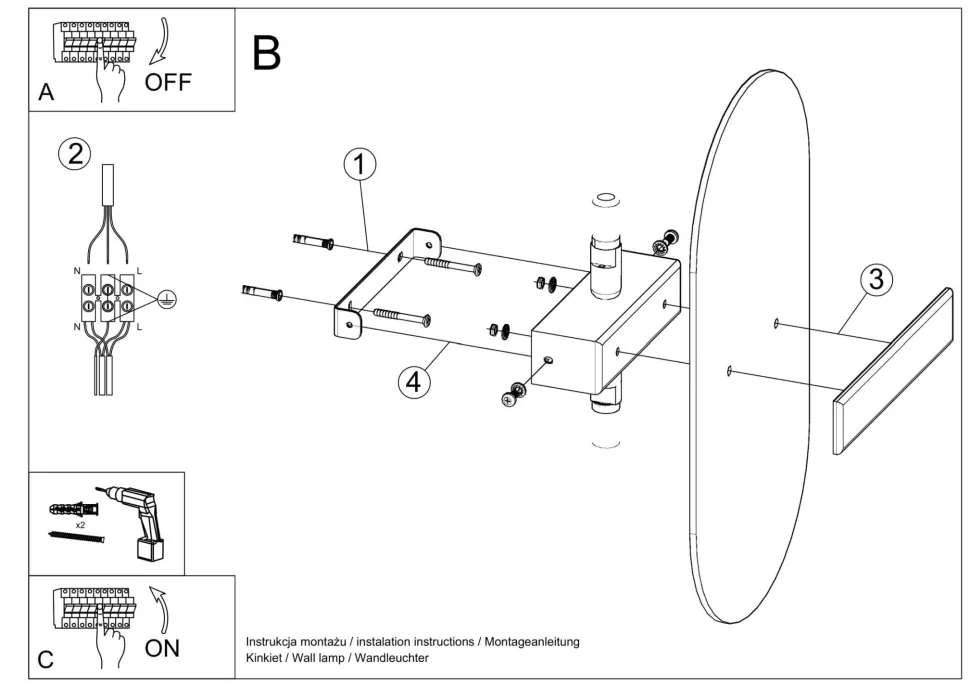 Wandlampe Glas Metall blendarm 35 cm breit Weiß Chrom