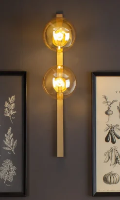 Wandlampe Gold Bernstein Glaskugel E14 H:60 cm 2-flmg