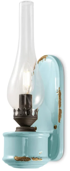 Wandlampe Handarbeit Glas H: 33 cm Hellblau Shabby Antik