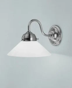 Wandlampe Jugendstil in Nickel Glas Messing E27 T:25 cm