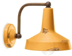 Wandlampe Keramik E27 H: 21 cm Vintage Gelb Handarbeit