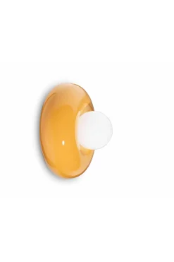 Wandlampe Keramik Glas rund Ø 25 cm breit Gelb Weiß