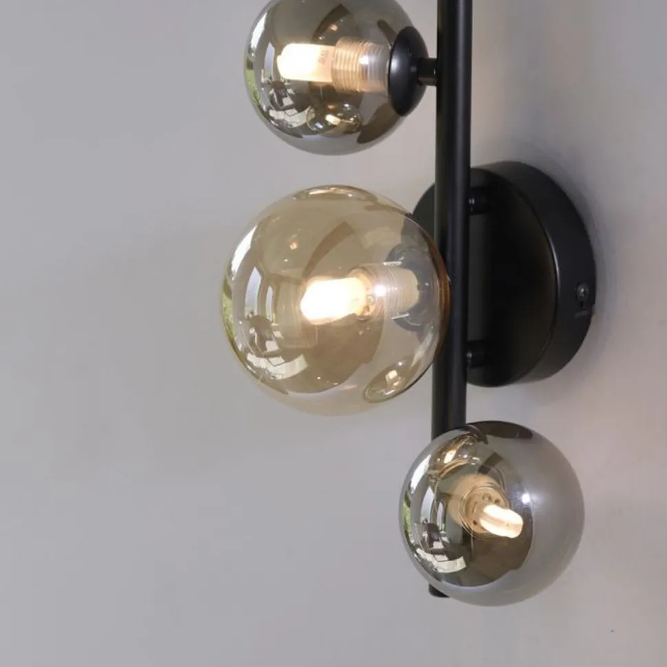 Wandlampe Kugeln Rauchgrau Bernstein Glas G9 H:28,5 cm