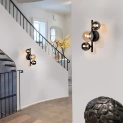 Wandlampe Kugeln Rauchgrau Bernstein Glas G9 H:28,5 cm