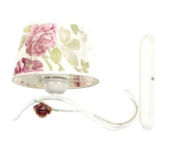 Wandlampe Landhausstil Weiß Stoff Schirm Rosen E27