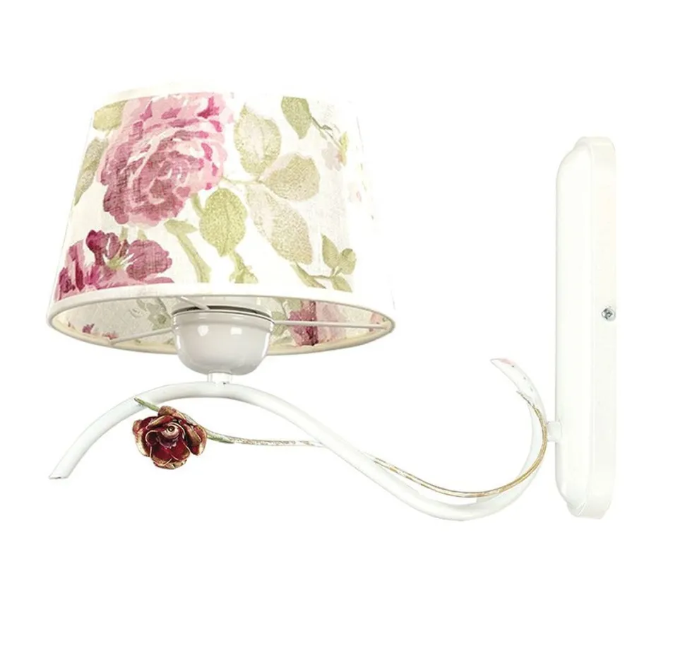 Wandlampe Landhausstil Weiß Stoff Schirm Rosen E27
