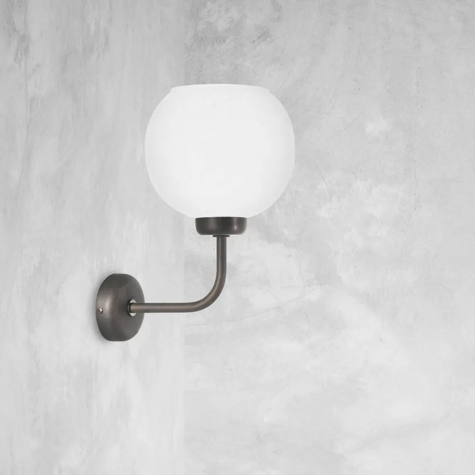 Wandlampe Messing Glas H: 32 cm in Bronze Weiß E27 Kugel