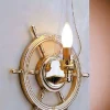 Wandlampe Messing Glas Maritim Steuerrad Antik
