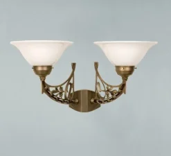 Wandlampe Messing Glas T:32 cm E27 2-flammig Jugendstil