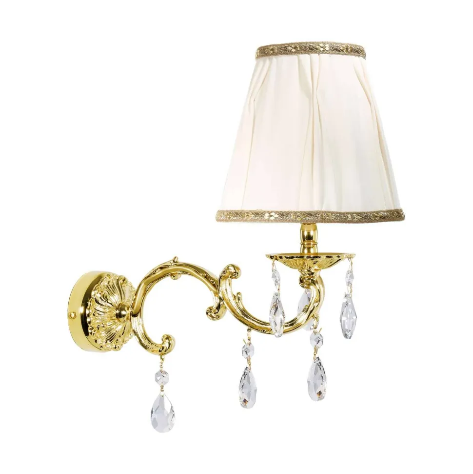 Wandlampe Messing Stoff Kristall H: 34,5 cm poliert Weiß E14