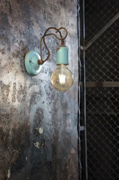 Wandlampe Metall 18 cm hoch Hellblau Shabby Antik E27