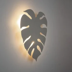 Wandlampe Metall Beige H: 40c m Monstera Blatt 3x G9
