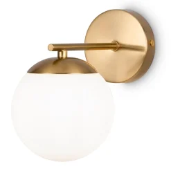 Wandlampe Metall Glas 20 cm hoch in Messing Weiß E27