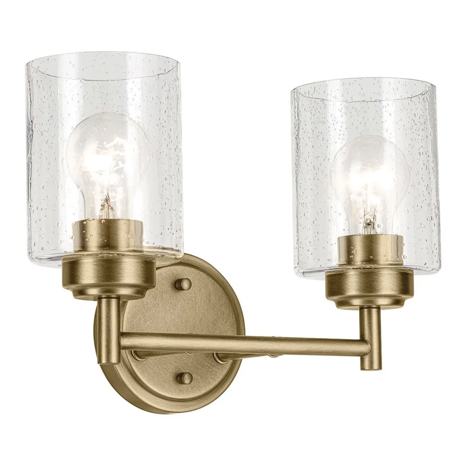 Wandlampe Metall Glas 32,6 cm breit in Messing E27 2-flammig