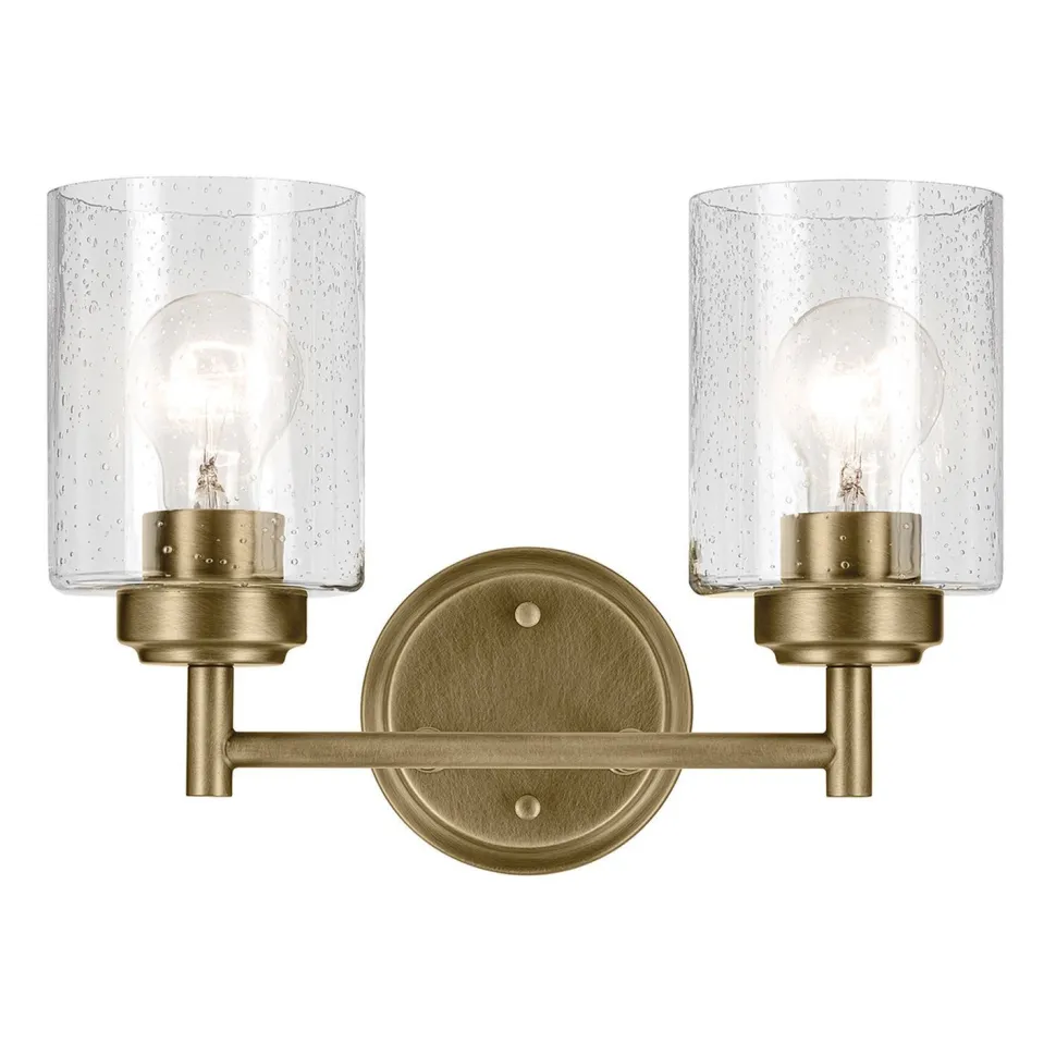 Wandlampe Metall Glas 32,6 cm breit in Messing E27 2-flammig