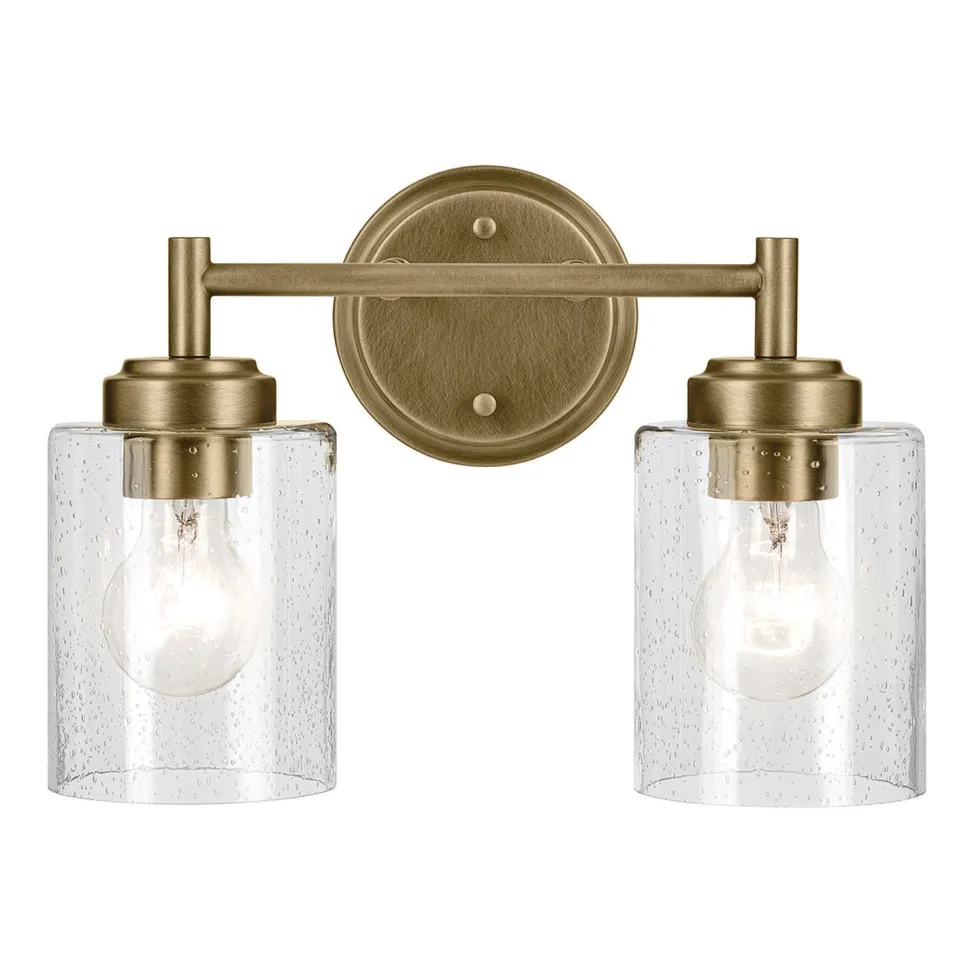 Wandlampe Metall Glas 32,6 cm breit in Messing E27 2-flammig